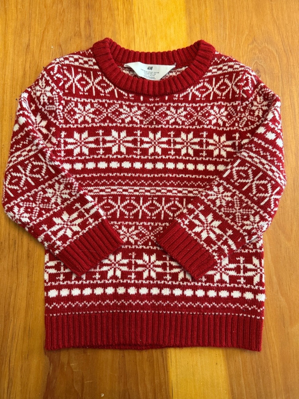 H&M Red & White Nordic Pattern Crewneck Sweater